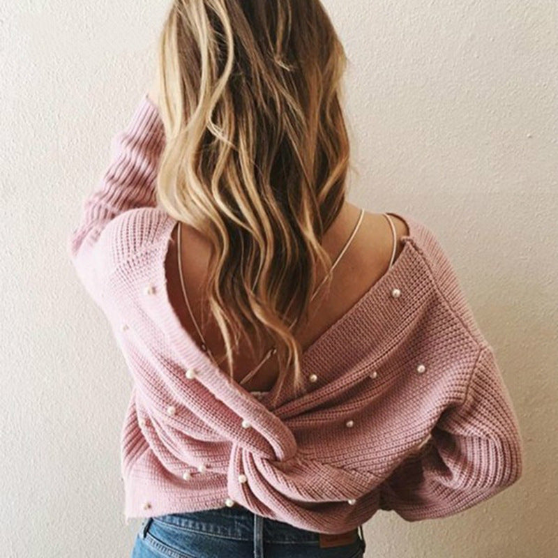 Damen Strickpullover mit Twist-Detail und Perlenbesatz Drune