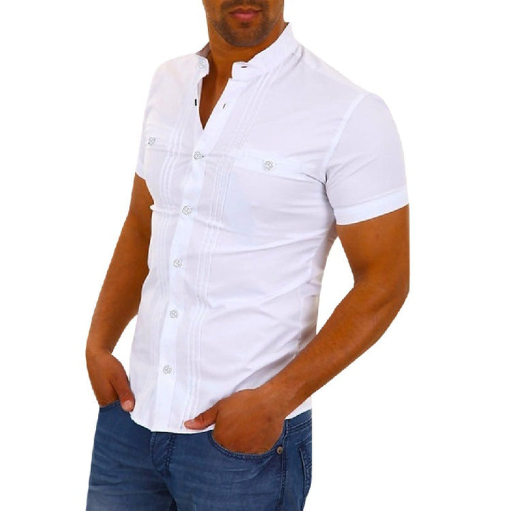 Herren Kurzarmhemd mit modernem Stehkragen und eleganten Knopfdetails Drune