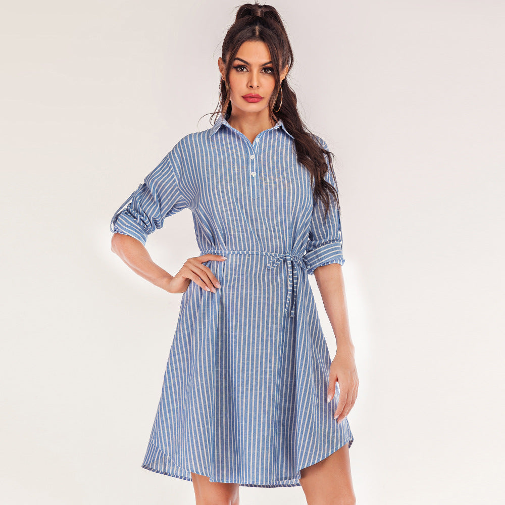 Damen Hemdblusenkleid mit seitlichem Bindegürtel Drune