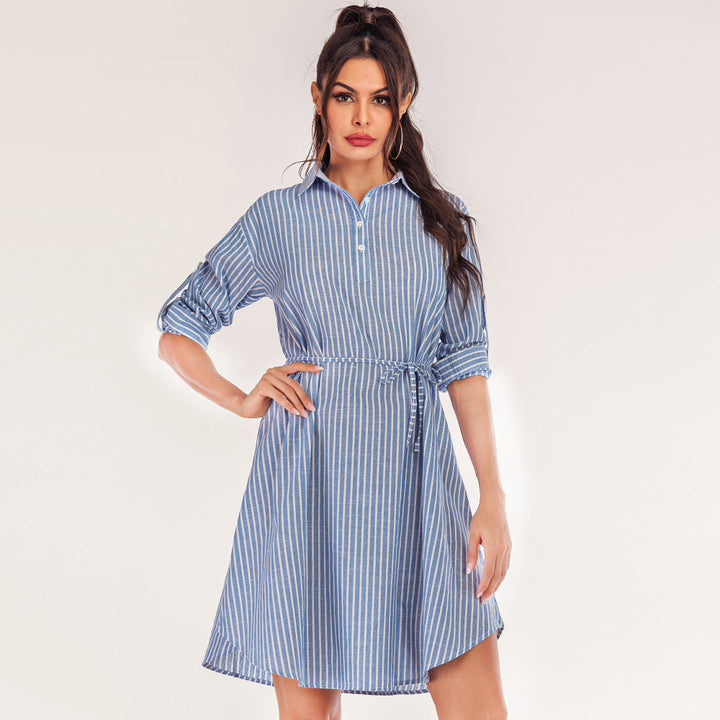 Damen Hemdblusenkleid mit seitlichem Bindegürtel Drune