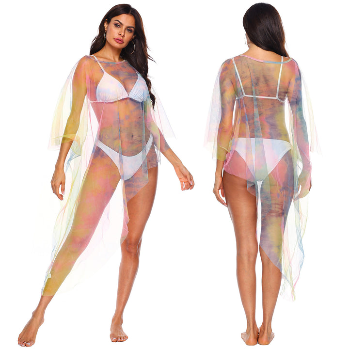 Damen transparenter Strandüberwurf mit bunten Akzenten Drune