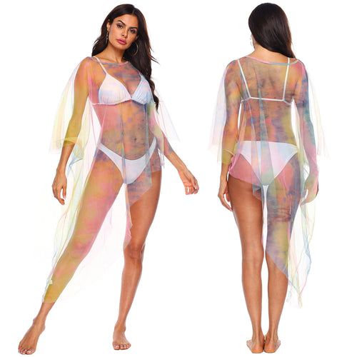 Damen transparenter Strandüberwurf mit bunten Akzenten Drune
