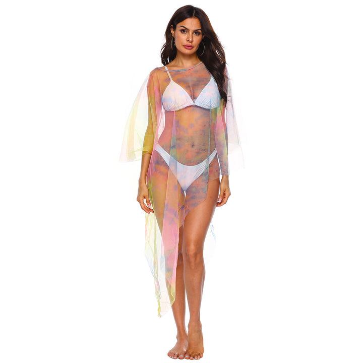 Damen transparenter Strandüberwurf mit bunten Akzenten Drune