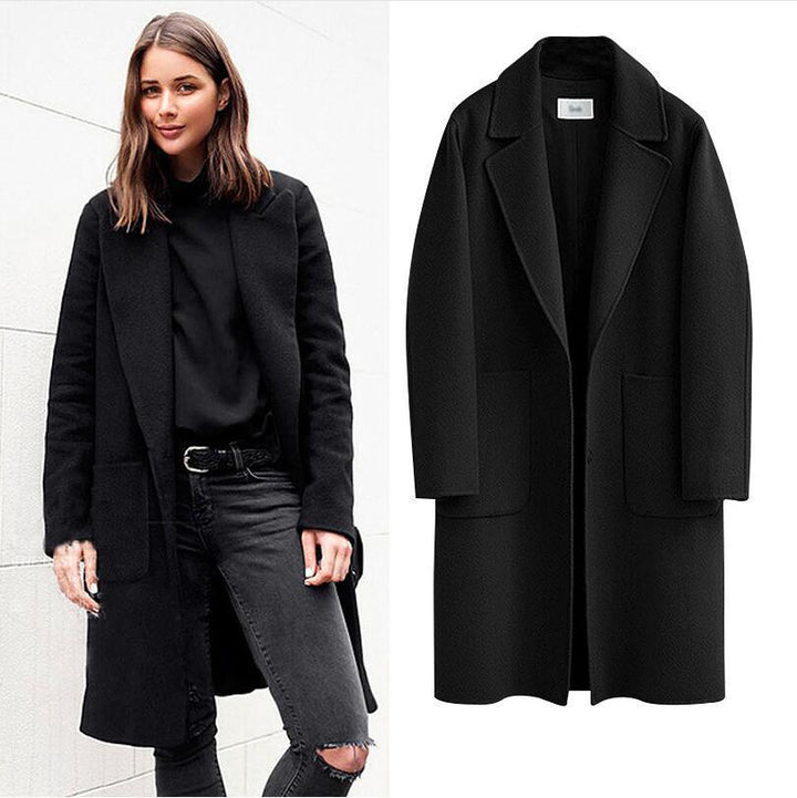 Damen Oversized Wollmix-Mantel mit Reverskragen und aufgesetzten Taschen Drune