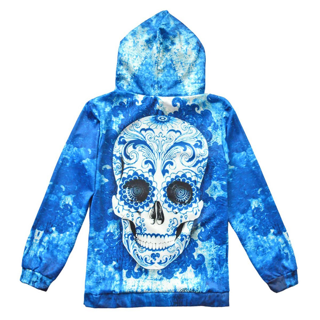 Unisex Kapuzenpullover mit großflächigem Sugar‑Skull Print & Kängurutasche Drune
