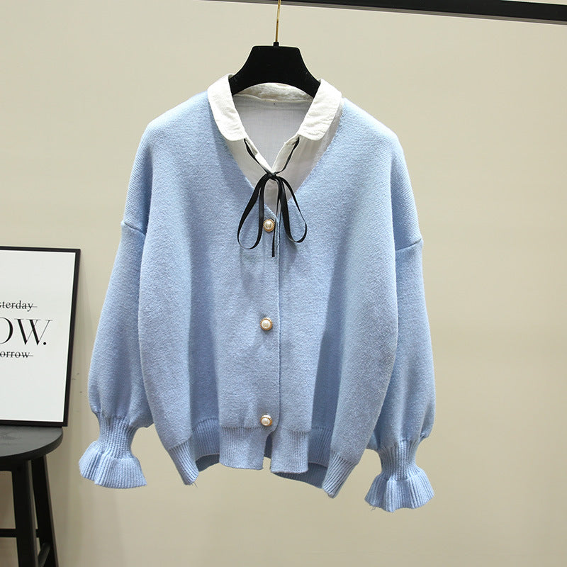 Damen Strickjacke mit Perlenknöpfen und weitem Schnitt Drune