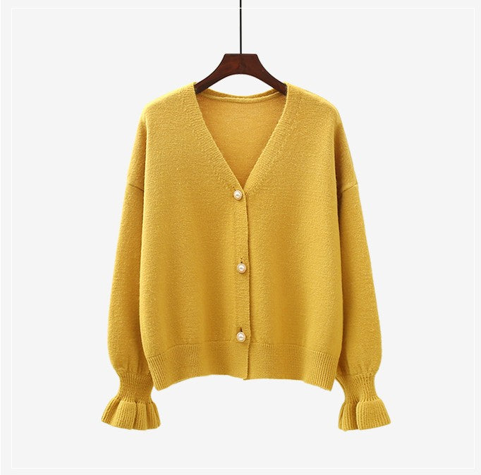 Damen Strickjacke mit Perlenknöpfen und weitem Schnitt Drune