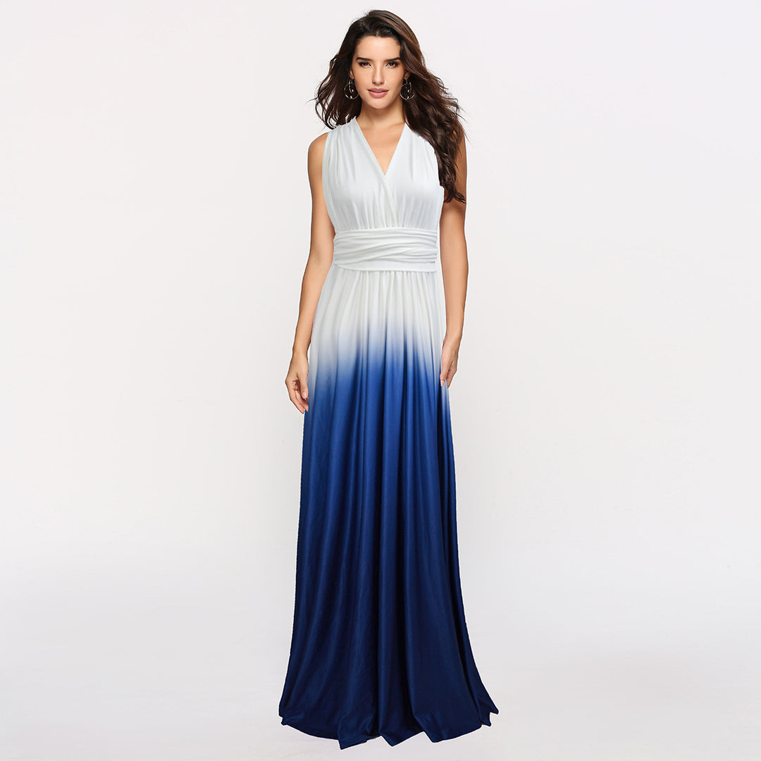 Damen Maxikleid mit fließendem Wasserfall-Ausschnitt und Ombre-Design Drune