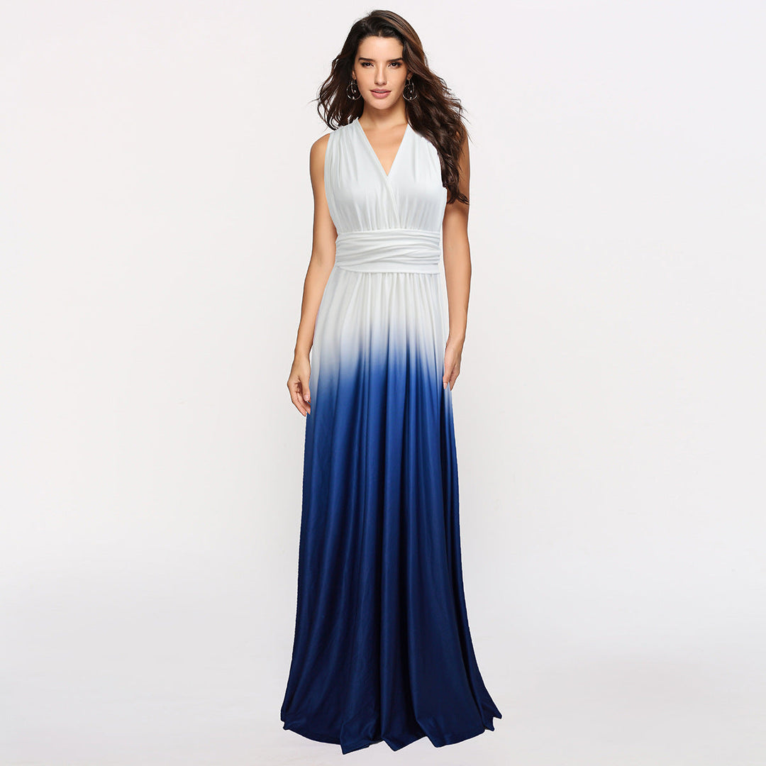 Damen Maxikleid mit fließendem Wasserfall-Ausschnitt und Ombre-Design Drune
