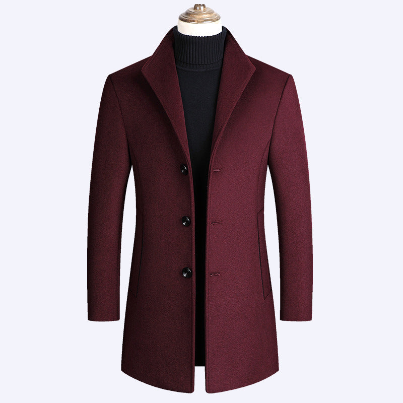 Herren Modernes einreihiges Wollmix-Longcoat mit schmaler Passform und minimalistischer Knopfleiste Drune