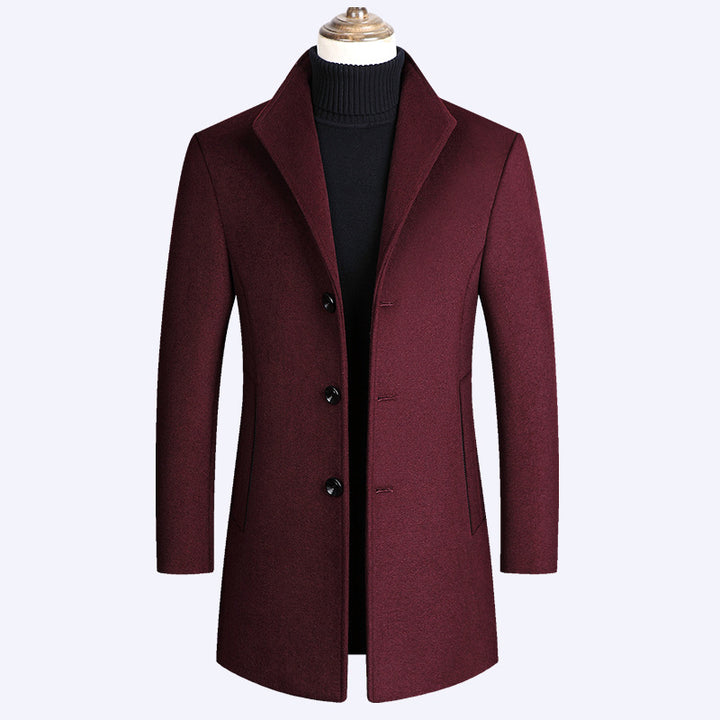 Herren Modernes einreihiges Wollmix-Longcoat mit schmaler Passform und minimalistischer Knopfleiste Drune