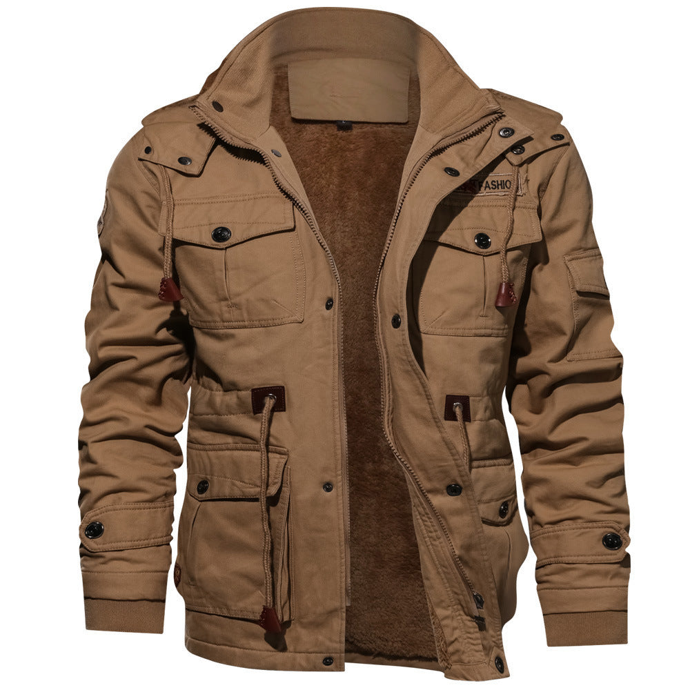 Herren nan gefütterte Utility-Feldjacke mit weichem Teddyfutter, integriertem Kragen, Kordelzugtaillierung und Mehrzwecktaschen Drune