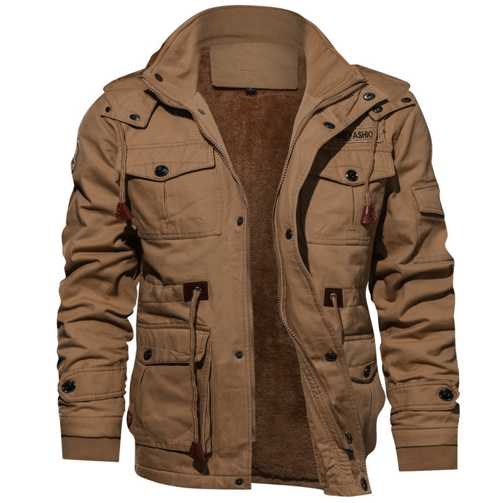 Herren nan gefütterte Utility-Feldjacke mit weichem Teddyfutter, integriertem Kragen, Kordelzugtaillierung und Mehrzwecktaschen Drune