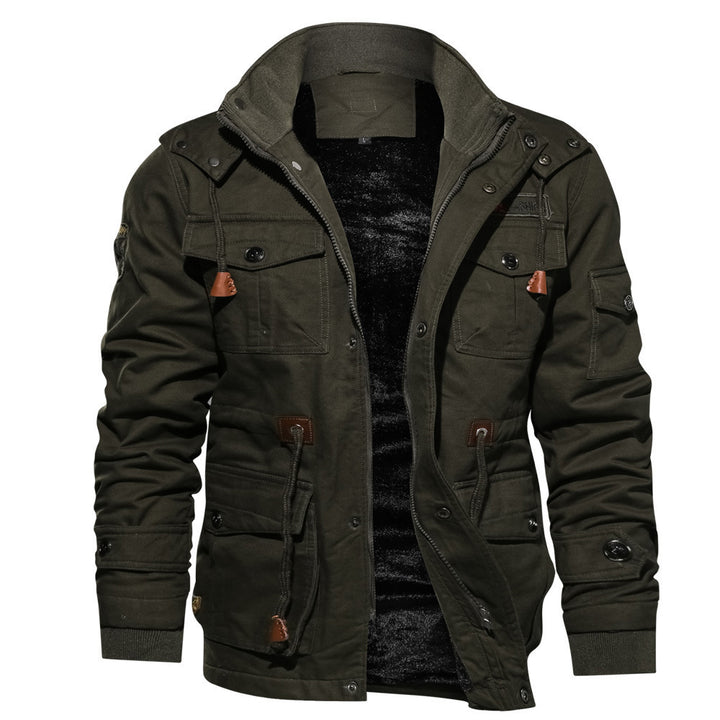 Herren nan gefütterte Utility-Feldjacke mit weichem Teddyfutter, integriertem Kragen, Kordelzugtaillierung und Mehrzwecktaschen Drune