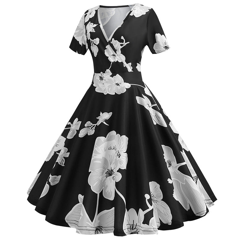 Damen Wickelkleid mit floralem Design und elegantem V-Ausschnitt Drune