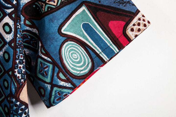 Herren Kurzarmhemd im kreativen Medley-Design mit Stehkragen und Knopfdetails Drune