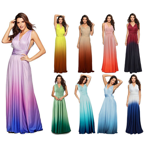 Damen Maxikleid mit fließendem Wasserfall-Ausschnitt und Ombre-Design Drune