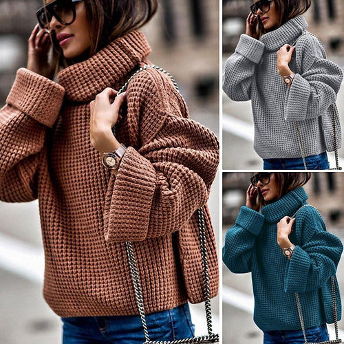 Damen Oversized Strickpullover mit hohem Kragen und strukturiertem Design Drune