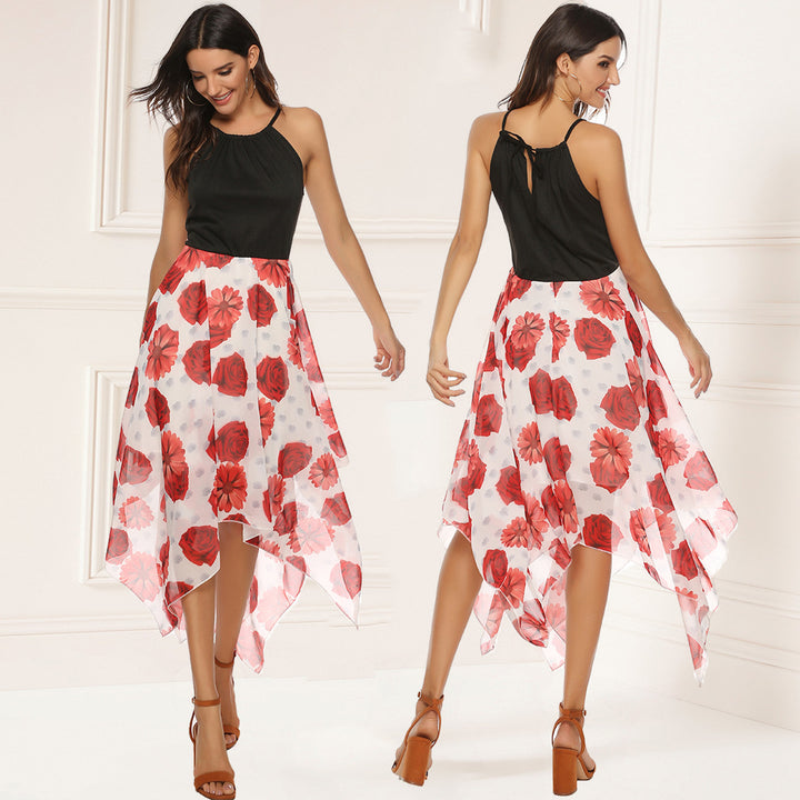 Damen luftiges Maxikleid mit zarten Blumenmustern und schwingendem Saum Drune