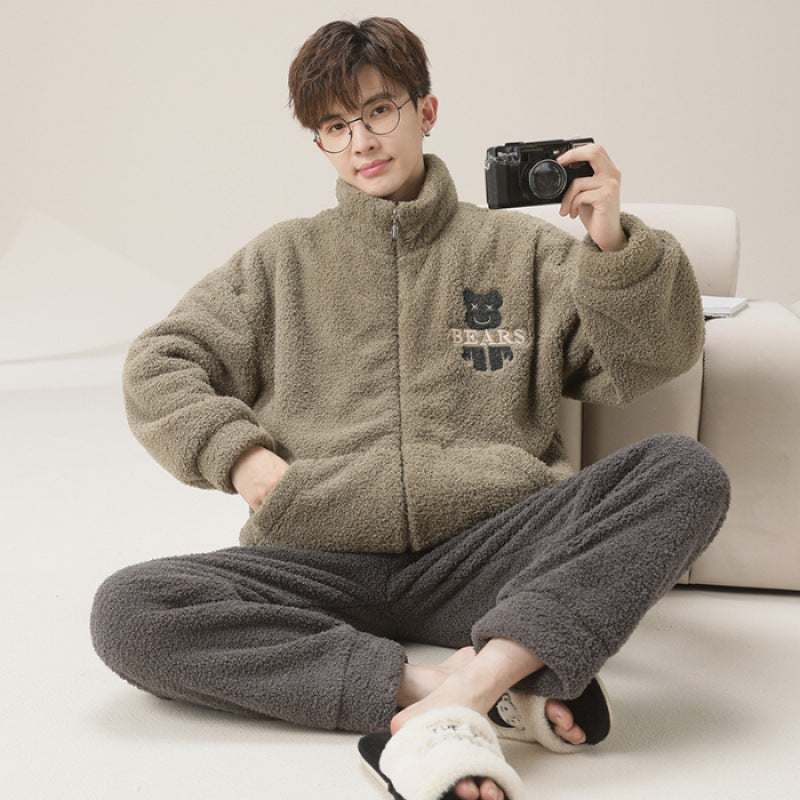Herren-Pyjama-Set, Flanell mit Reißverschluss, warm
