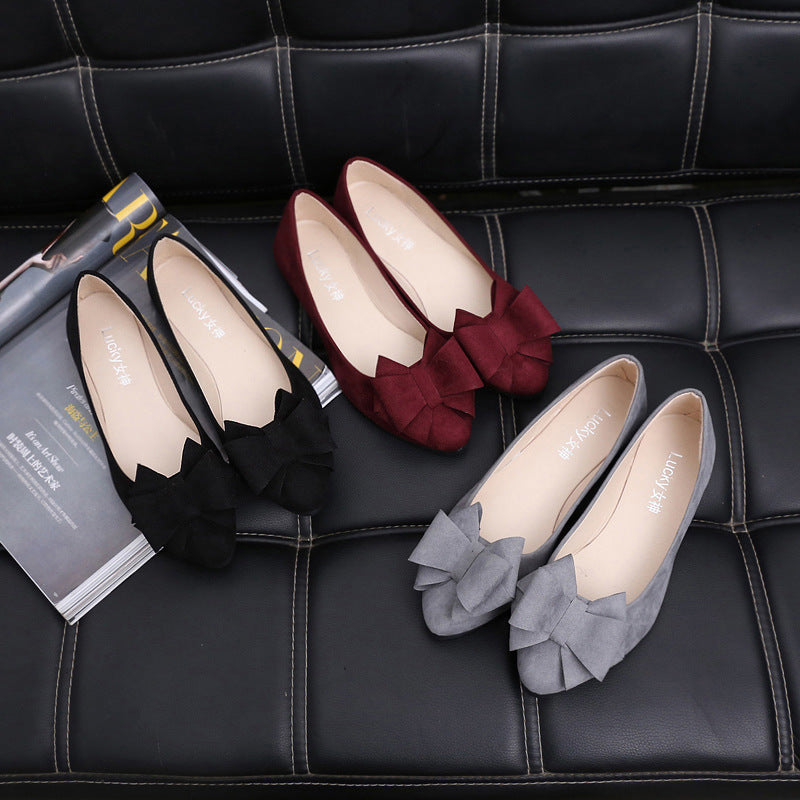 Damen nan elegante Velours-Ballerina mit doppelter Schleifenapplikation und gepolstertem Komfortfußbett Drune
