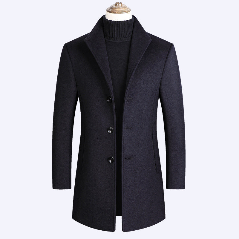 Herren Modernes einreihiges Wollmix-Longcoat mit schmaler Passform und minimalistischer Knopfleiste Drune