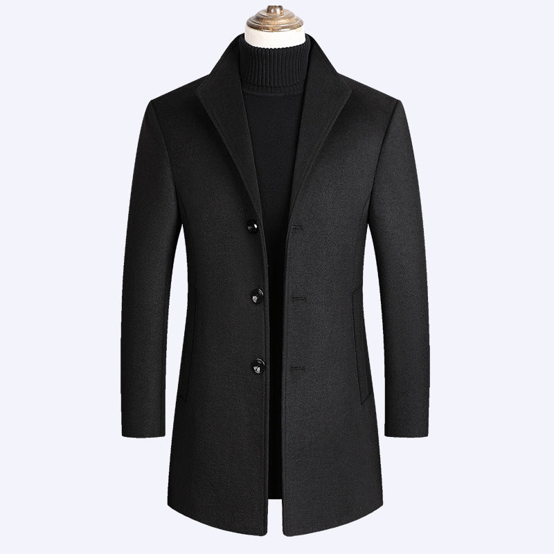 Herren Modernes einreihiges Wollmix-Longcoat mit schmaler Passform und minimalistischer Knopfleiste Drune
