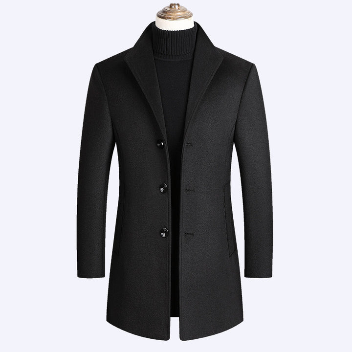 Herren Modernes einreihiges Wollmix-Longcoat mit schmaler Passform und minimalistischer Knopfleiste Drune