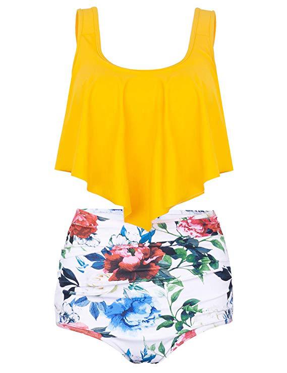 Damen Modisches Tankini-Set mit floralem Unterteil und lässigem Oberteil Drune