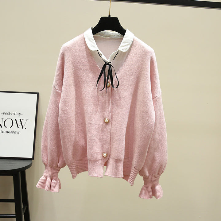 Damen Strickjacke mit Perlenknöpfen und weitem Schnitt Drune