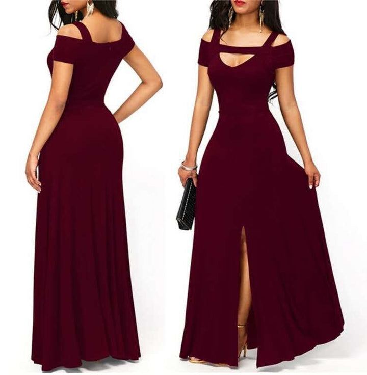 Damen Maxikleid mit schulterfreiem Design und elegantem Schlitz Drune