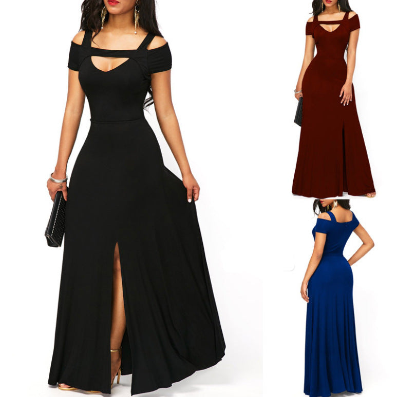 Damen Maxikleid mit schulterfreiem Design und elegantem Schlitz Drune