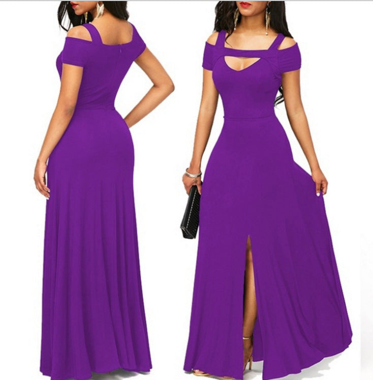 Damen Maxikleid mit schulterfreiem Design und elegantem Schlitz Drune