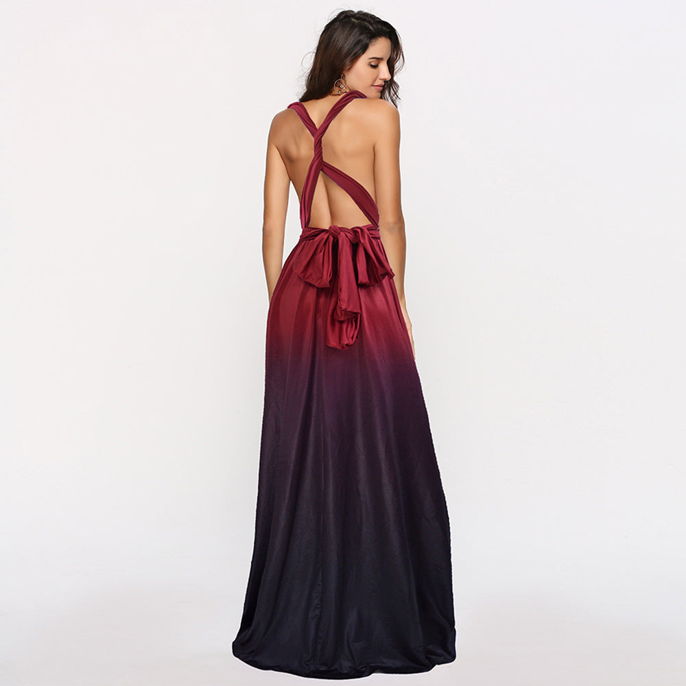 Damen Maxikleid mit fließendem Wasserfall-Ausschnitt und Ombre-Design Drune