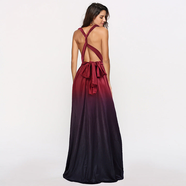 Damen Maxikleid mit fließendem Wasserfall-Ausschnitt und Ombre-Design Drune