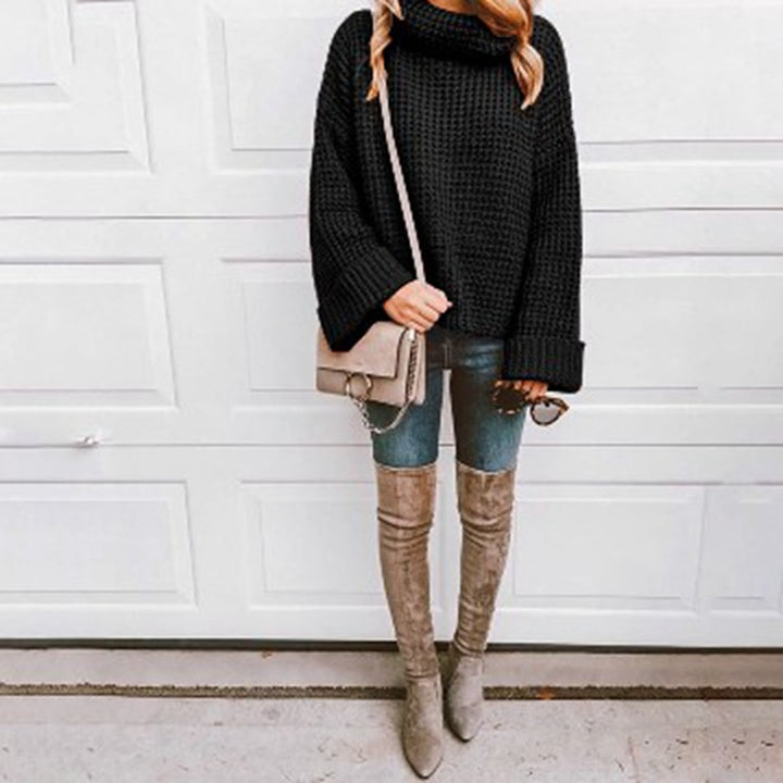 Damen Oversized Strickpullover mit hohem Kragen und strukturiertem Design Drune