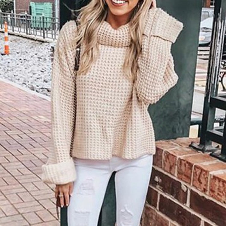 Damen Grobstrickpullover mit hochschließendem Kragen und voluminösen Ärmeln Drune
