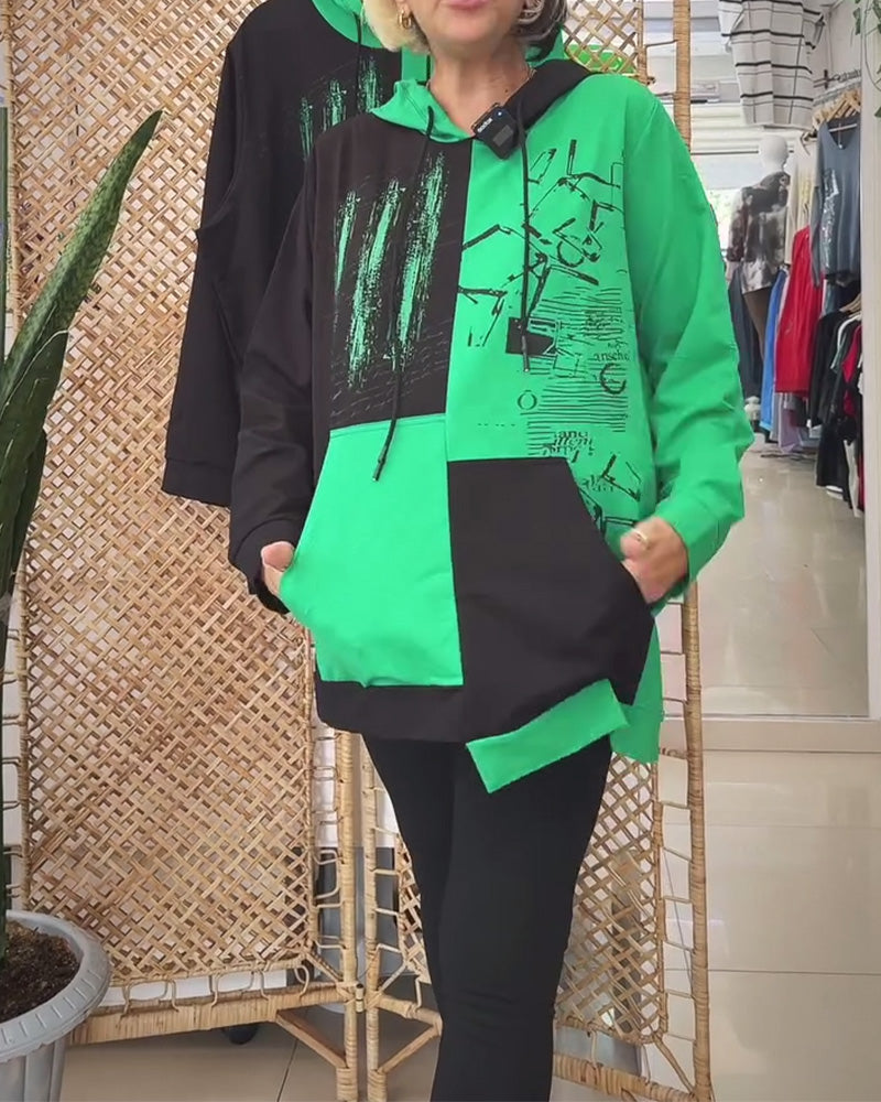 Drune | Sweatshirt mit Kapuze und Farbblock Print