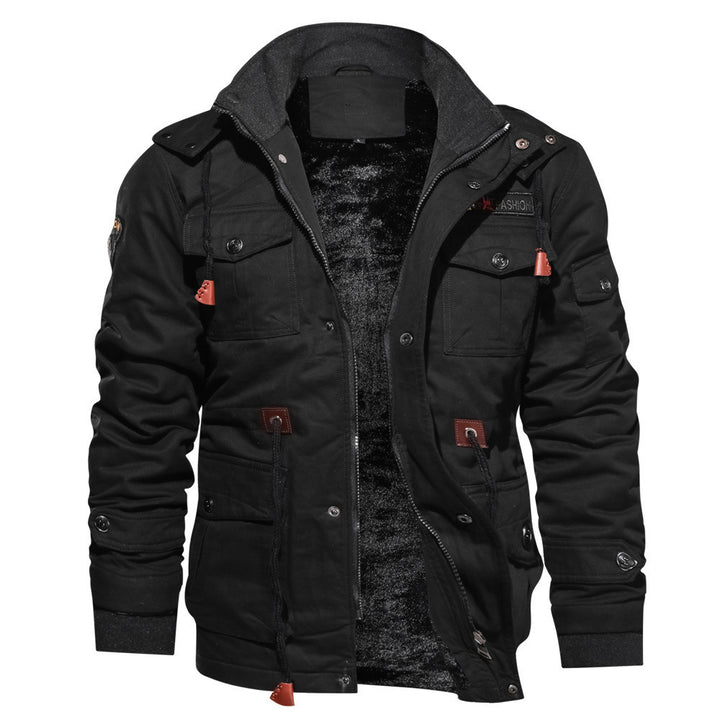 Herren nan gefütterte Utility-Feldjacke mit weichem Teddyfutter, integriertem Kragen, Kordelzugtaillierung und Mehrzwecktaschen Drune