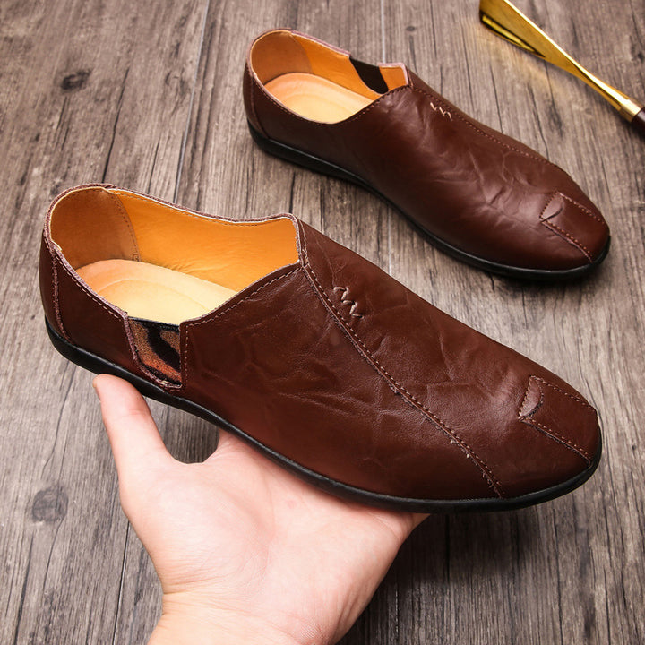 Herren Weicher Leder-Slip-On Loafer mit quadratischer Zehenform, elastischen Einsätzen und gepolstertem Komfortfußbett Drune