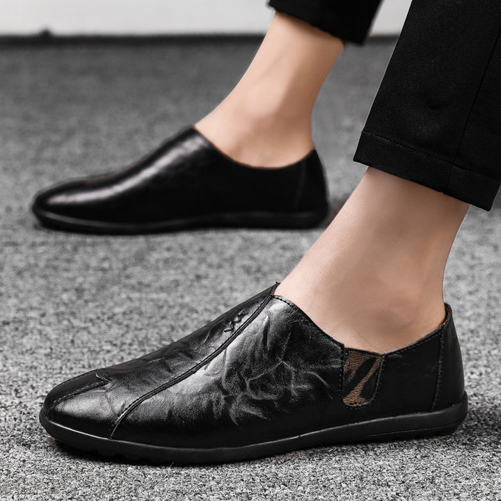 Herren Weicher Leder-Slip-On Loafer mit quadratischer Zehenform, elastischen Einsätzen und gepolstertem Komfortfußbett Drune