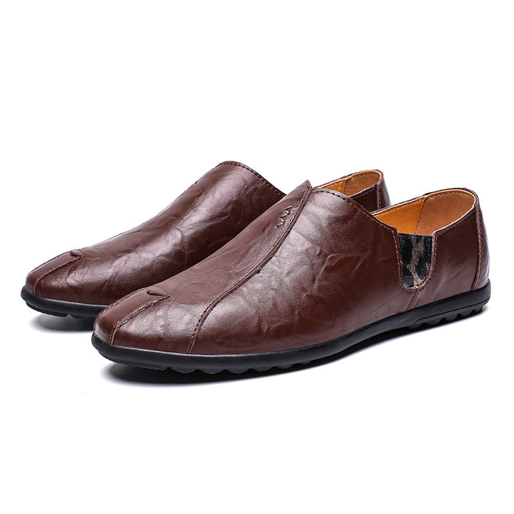 Herren Weicher Leder-Slip-On Loafer mit quadratischer Zehenform, elastischen Einsätzen und gepolstertem Komfortfußbett Drune