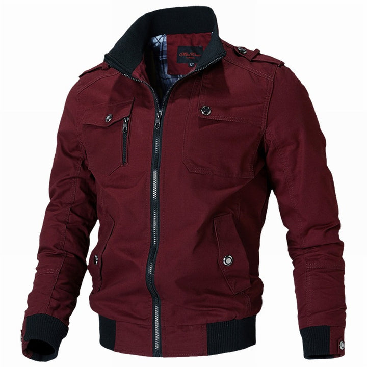 Herren nan modische Field-Bomberjacke aus robustem Baumwoll-Canvas mit Epauletten, Reißverschluss und geripptem Saum Drune