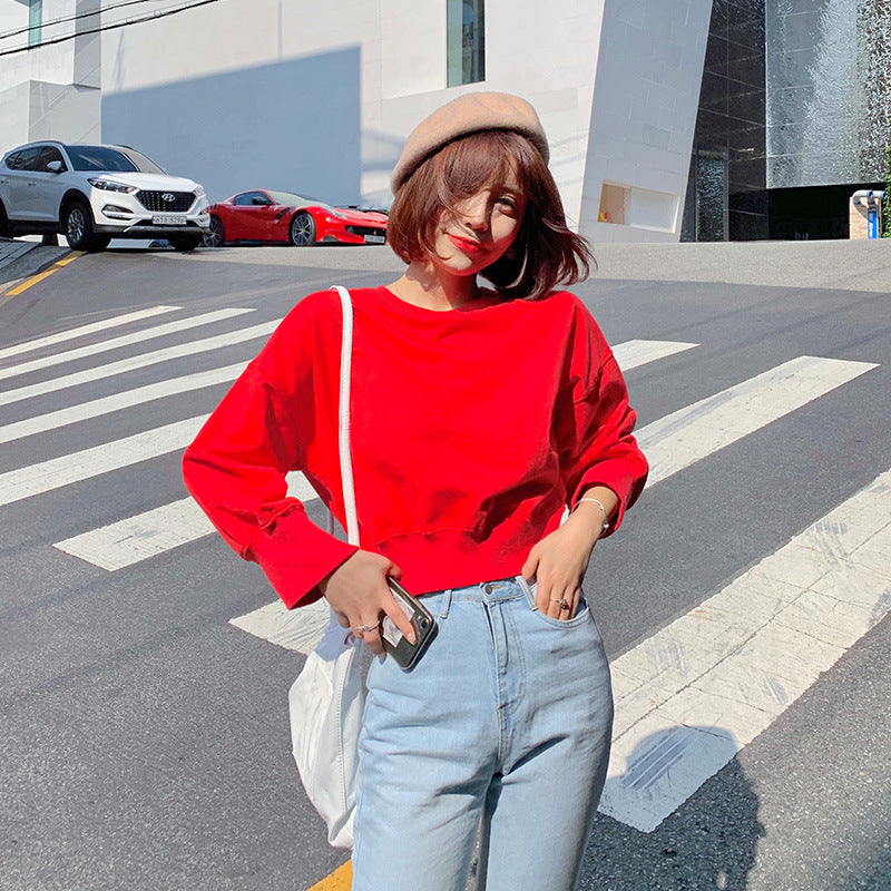 Damen gestreifter cropped Pullover mit Ballonärmeln Drune