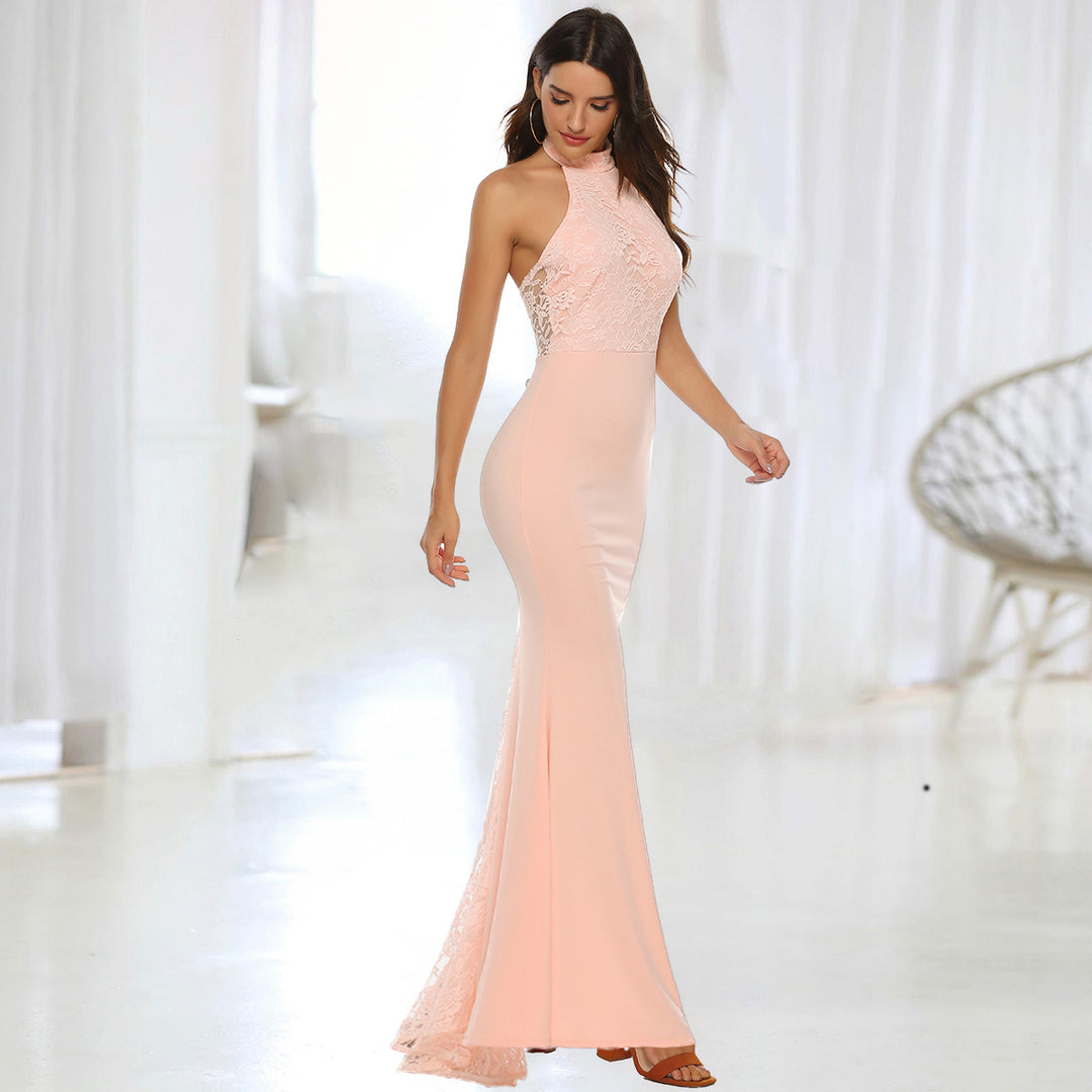 Damen Elegantes Abendkleid mit Spitzenapplikationen und schwingendem Saum Drune