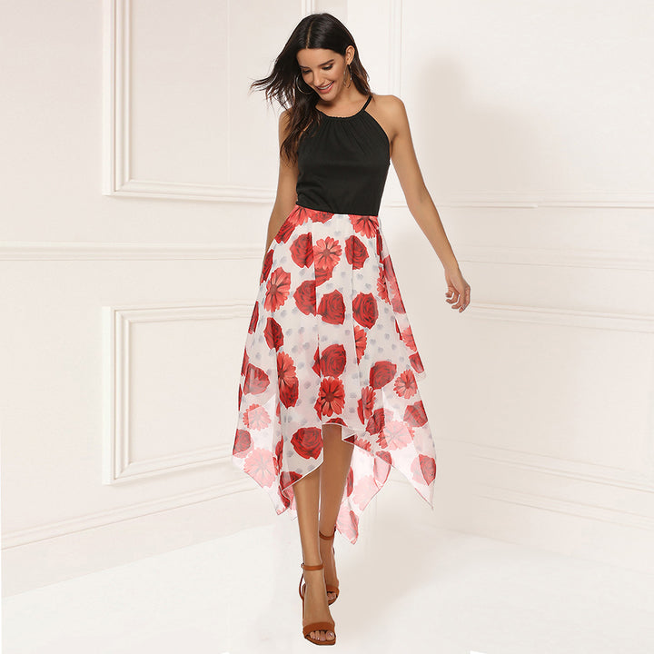 Damen luftiges Maxikleid mit zarten Blumenmustern und schwingendem Saum Drune