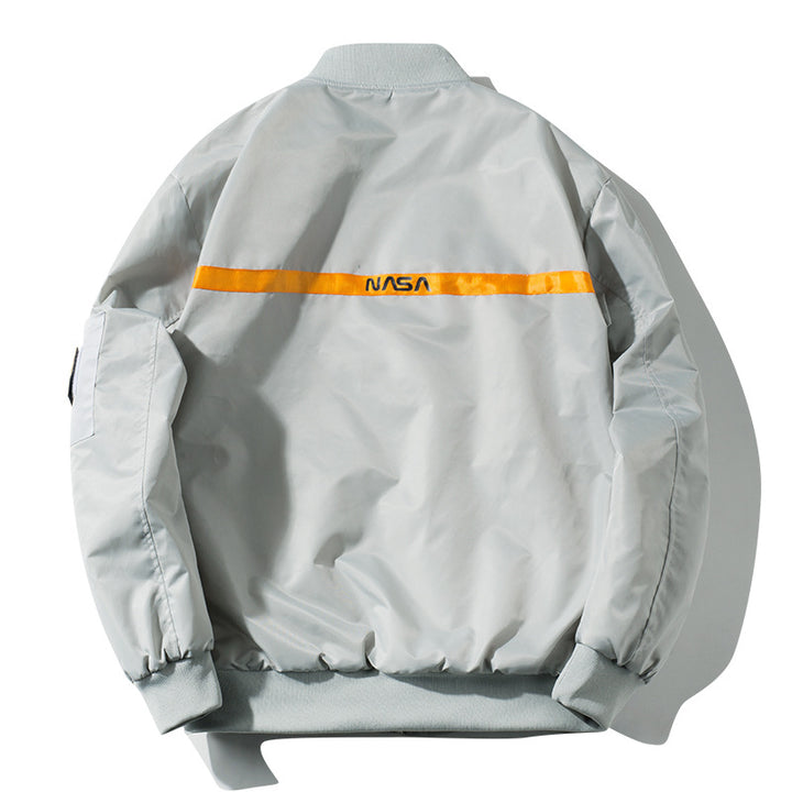 Herren  bestickte Mission-Patch Utility Bomberjacke mit Armreißverschlusstasche Drune