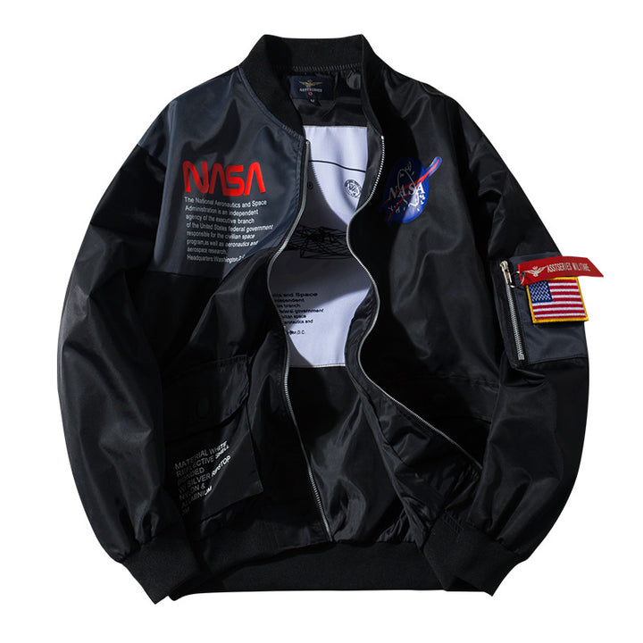 Herren  bestickte Mission-Patch Utility Bomberjacke mit Armreißverschlusstasche Drune