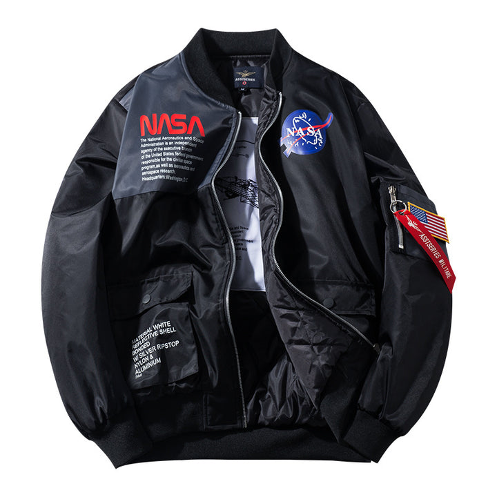 Herren  leichte, von der Luft- und Raumfahrt inspirierte, Zip-Up Bomberjacke mit Utility-Tasche an den Ärmeln Drune