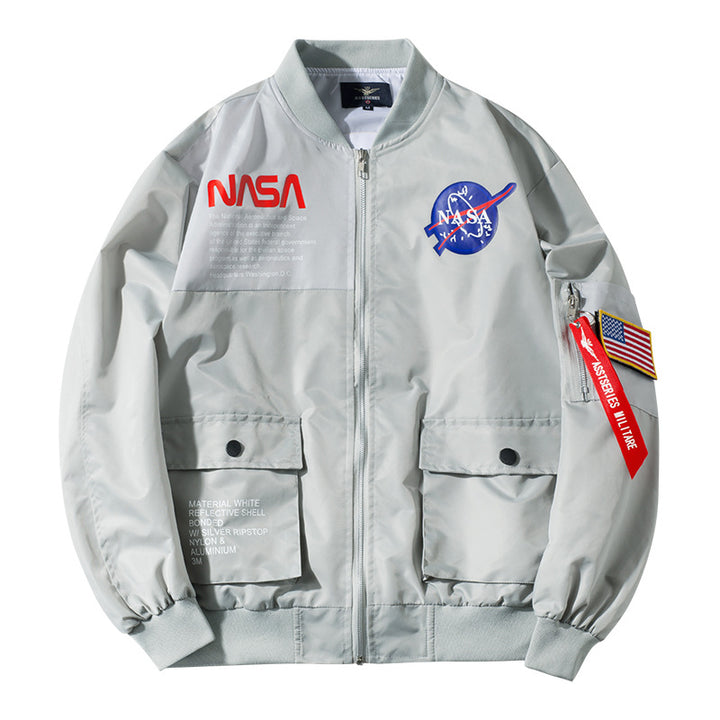 Men's  mission-inspired reflective shell flight bomber jacket with sleeve utility pocket Drune